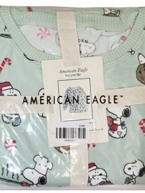 AMERICAN EAGLE Pajama Set Women Snoopy XL Mint Luxe Plush Holiday NWT